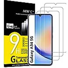 New'C 3 Pack, skärmskydd i glas för Samsung Galaxy A34 5G, bubbelfri, 9H hårdhet, 0,33 mm ultratransparent, ultrabeständigt härdat glas