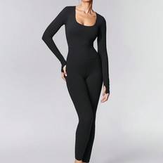 Shein FeatherFit Scoop Neck Tummy Control Jumpsuit Full Length