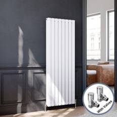 Elegant White Vertical Column Radiator Designer Panel Double Central Heating 1600x608mm Angled Valves
