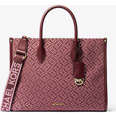 Red Totes & Shopping Bags Michael Kors Mirella Medium Metallic Logo Jacquard Tote Bag