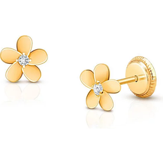 Children - Gold Earrings Tiny Blessings Forget Me Not Flower Earrings - Gold/Transparent