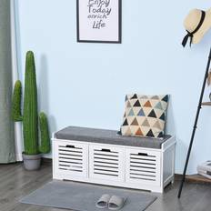 Linen Hallway Furniture & Accessories Homcom 3 Door Bench with Cushion Seat Grey/White Shoe Rack 108x43cm