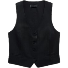 Lino Gilet Mango Max Buttons Linen Vest - Black