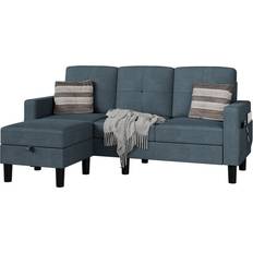 Ebern Designs Furniture Ebern Designs Convertible Sectional Dark Gray Cotton Blend Sofa 76.4" 3 Seater