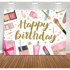 Shein pc Makeup Spa Happy Birthday Backdrop Women Princess Pink Glamour Cosmetics Beauty Make Up Photography Background Sweet Banner Party Decorations Photo
