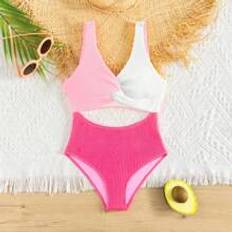 M Baddräkter Shein Tween Girls Fashionable Twisted One Piece Swimsuit With Colorblocking Design