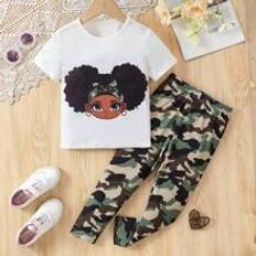 Children's Clothing Shein Young Girls Cartoon Character Printed TShirt And Pants Two Piece Set