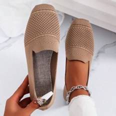 Dam - Gröna Lågskor Shein Women's Knitted Flat Shoes, Comfortable Square Toe Loafers, Breathable Mom Shoes For And Autumn