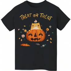 Tops Shein Nearly There Trick Or Treat Candy Cat Halloween Kids Tween Unisex Graphic Cotton ShortSleeve TShirt