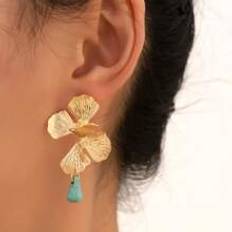 Smycken Shein 2pcs Vintage Style Floral Green Turquoise Dangle Earrings With European And American Elegant, Suitable For Women's Daily Wear