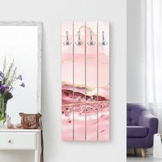 Bois Porte-manteaux Abstract Mountains Pink With Golden Lines Porte-manteau