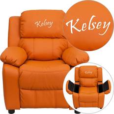 Orange Sitting Furniture Flash Furniture BT-7985-KID-ORANGE-EMB-GG Personalized Deluxe Heavily Padded Orange Recliner