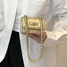 Guld Handväskor Shein New Mini Square Bag Women Handbag Diamond Pattern Stitching Single Shoulder Bag Woven Bag Flip Small Bag Lipstick Bag Cute Diagonal Cross-Body