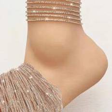 Beige Fotlänkar Shein 1pc Champagne Rhinestone Ultra Anklet With Elastic Exquisite Beach Party And Gathering Accessory