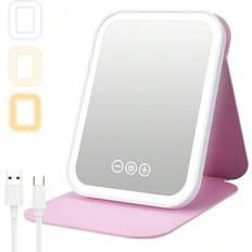 Shein LED Makeup Mirror Portable Travel Lighted Beauty Mirror Color Lighting Dimmable Touch Rechargeable Tabletop LED Folding Cosmetic Vanity Mirror
