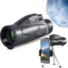 Chronus 12x50 Monocular Telescope -HD Monocular with Smartphone Holder and Tripod Waterproof Monocular with for Bird Watching, Camping, Hiking,（black）