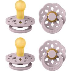 Bibs Boheme Soother 4-Pack. BPA Free Dummy Pacifier, Round Nipple. Natural Rubber Latex, Made in Denmark, Size 1 0-6 Months Dusty Lilac