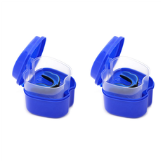 Dental Fixatives Exogio 2X Dark Blue Denture Case, with Strainer, Denture Bath Basket Net Container