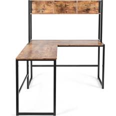 Furniture Costway Industrial L-Shaped Black/Rustic Brown Writing Desk 49.5x55"