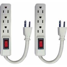 Trisonic 2 pc 3 outlet surge protector power strip grounded flat plug 5" extension cord White