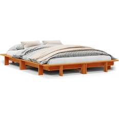 120cm - Inbyggda förvaringar Sängramar vidaXL Bed Frame Wax Small Double Pine
