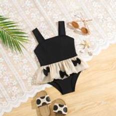 12-18M - Multifärgade Baddräkter Shein Baby Girl Butterfly Decorated Wide Straps One-Piece Swimsuit