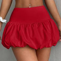 Red Skirts Shein Womens Solid Color Pleated Summer Casual Skirt