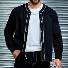 Shein Herr Jackor Shein Men Black Denim Baseball Jacket