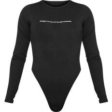 PrettyLittleThing Logo Long Sleeve Bodysuit - Black