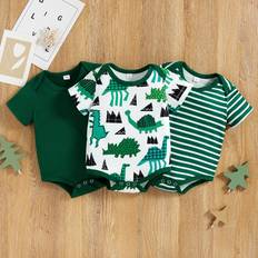 Stripes Bodysuits Children's Clothing Shein Baby Boy pcs Striped And Cartoon Dinosaur Bodysuit