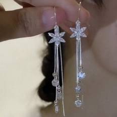 Glas Örhängen Shein 1pair 2pcs Elegant All-Match Flower & Tassel Ear Threader Earrings For Women