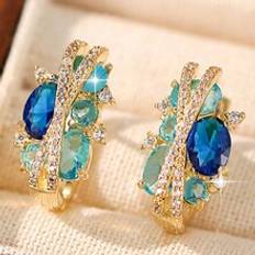 Smycken Shein 1pair Gorgeous Blue White Cubic Zirconia Paved Elegant Trendy Round Decor Earrings Luxury Party Jewelry For Women