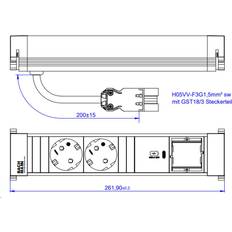 Bachmann Eluttag Bachmann Bachmann Power Frame Steckdosenleiste Medium ALU 2xSchutzkontaktsteckdosen schwarz mit erhöhtem Berührungsschutz 1xUSB C 30W Charger 1xCustom Module leer Stromeingang 0,2m H05VV-F3G1,5mm² mit GST18 Stecker, Zuleitung durch Endkappe Bedruckung Bachmann, Verpackung 916.507