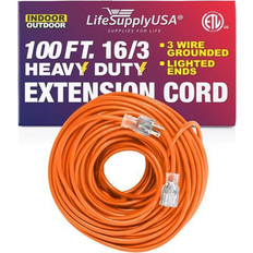 Orange Extension Cords LifeSupplyUSA 100FT Power Extension Cord Outdoor & Indoor Waterproof Electric Drop Cord Cable 3 Prong SJTW 16 Gauge 10 AMP 125 Volts 1250 Watts 16/3