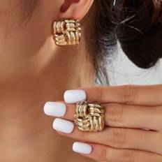 Smycken Shein 1pair Fashionable & Punk Style Twisted Square & Cross Button Daily & Office Wear Stud Earrings