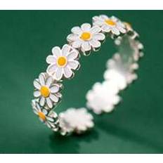 Barn Ringar Shein 1pc Cute Daisy Ring For Women, Enamel Sunflower Open Ring, Trendy Jewelry