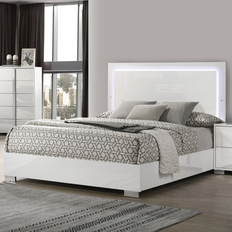 White Frame Beds Furniture of America of America Erina Modern Glossy Panel Headboard Frame Bed