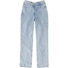 Elastane/Lycra/Spandex - Women Jeans Abercrombie & Fitch Curve Love Ultra High Rise 90s Straight Jeans - Light With Criss-Cross Waistband