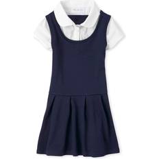 Polyester Dresses The Children's Place Girl's Uniform Ponte Knit 2 In 1 Dress - Tidal