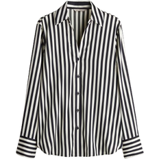 Elastane/Lycra/Spandex - Women Shirts H&M V Neck Blouse - Black/White Striped