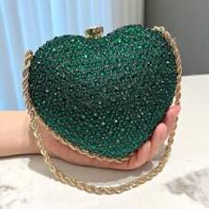 Gröna Kuvertväskor Shein HCBCBY Clutch Bag Evening Bag Women's Bag With Diamonds And Heart-Shaped Pendant Green For Dance Club With Detachable Strap,Tready Bride Bag, Pe