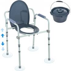 Muletas y Ayudas Médicas rebaja VEVOR Commode Chair, Bedside Commode with Wider Toilet Seat, 7-Level Adjustable Height, 5.8L Removable Bucket, Easy to Assemble, 350 LBS Capacity, Rai