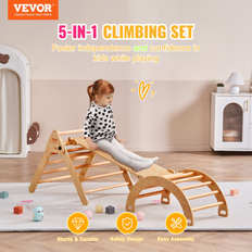 VEVOR Pikler Triangle Set, 5 in 1 Toddler Climbing Toys Indoor Playground, Ramp, and Arch, Montessori Climbing Set with Triangle, Large Size Wooden Cl