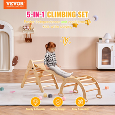 Juguetes VEVOR Pikler Triangle Set, 5 in 1 Toddler Climbing Toys Indoor Playground, Ramp, and Arch, Montessori Climbing Set with Triangle, Medium Size Wooden C