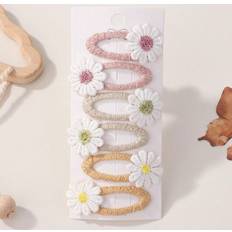 Shein 6pcs/Set Girls' Fresh Style Five-Petal Flower Fabric Handmade Hair Clips
