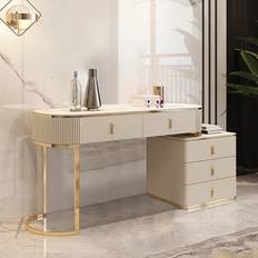 Beige Dressing Tables Homary Nordic Makeup Vanity with 5-Drawer Stone Dressing Table