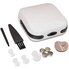 mini hearing amplifier with case, ear tips, cleaning brush and spare
