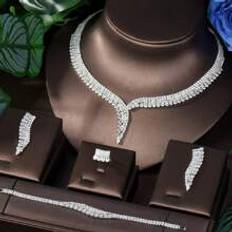 18k Smyckesset Shein Set Simple Cubic Zirconia & 18K Gold Plated Decorative Jewelry Set, Suitable As Gift For Women On Date