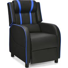 Costway Adjustable Gaming Chair with Footrest Headrest and Lumbar Support-Blue