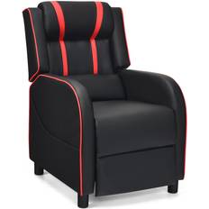 Costway Adjustable Gaming Chair with Footrest Headrest and Lumbar Support-Red